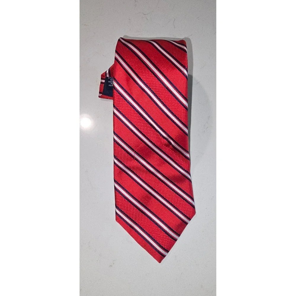 Saddlebred Mens Red Navy Blue White Diagonal Striped Silk Blend Necktie